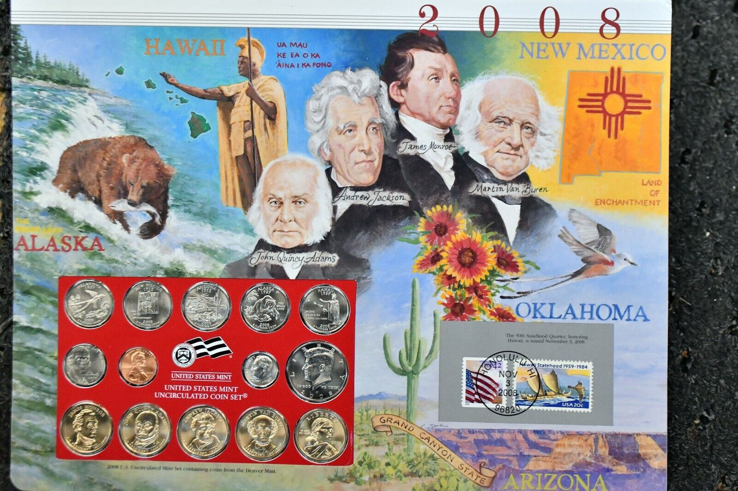 2008 Denver Uncirculated Mint Set Postal Commemorative Society Hawaii Oklahoma
