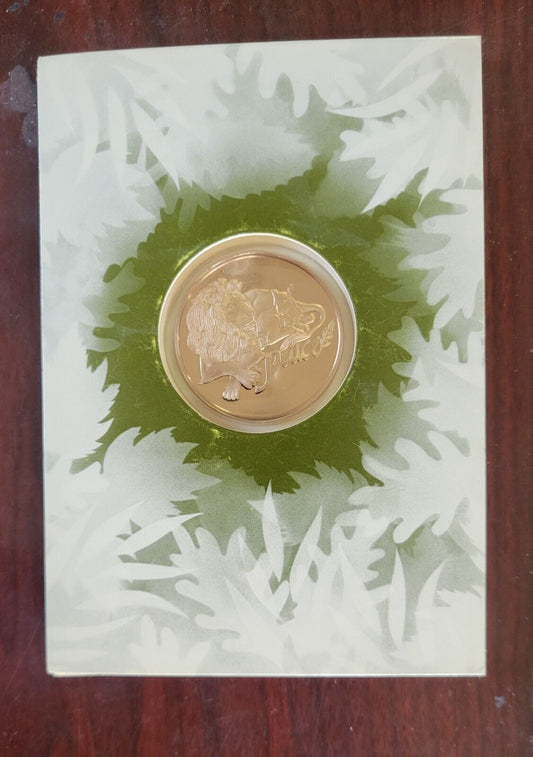 1977 Franklin Mint Bronze Holiday Greeting Card Medal Peace Lion Lamb Goodwill