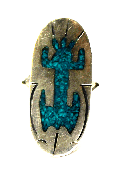 Sterling Silver Turquoise Chip Inlay Animal Ring 32mm Size 8