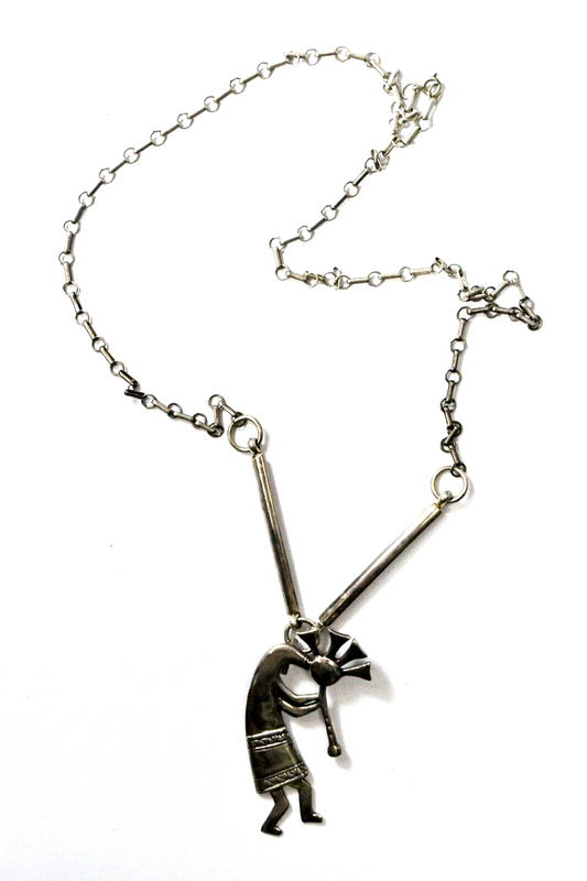 Sterling Silver JA 68mm Kokopelli Pendant 4mm Bar 5mm Necklace 29"