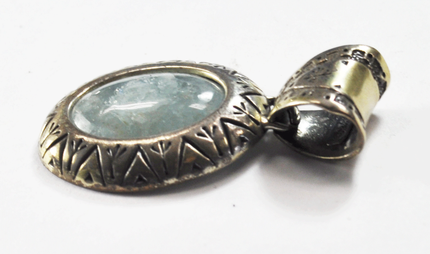 Relios Sterling Silver Blue Agate Oval Large 9mm Bale Pendant 2" 28mm