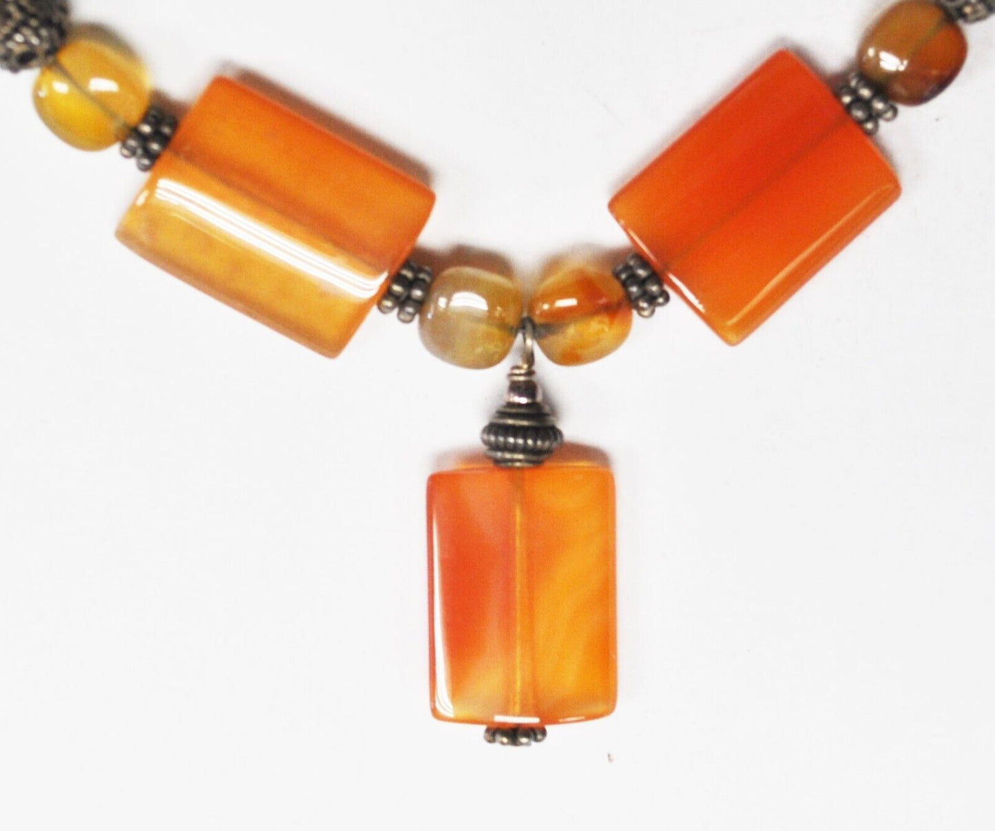 Sterling Silver Orange Carnelian Bade Necklace 36mm 17"