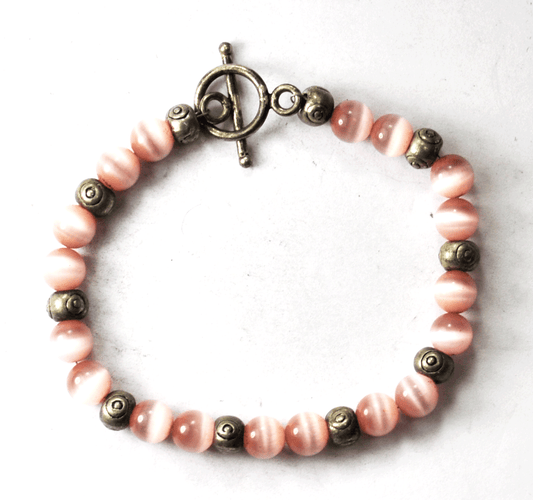 Silver Plate Pink Synthetic Sapphire Bead Toggle Bracelet 11mm 6.5"
