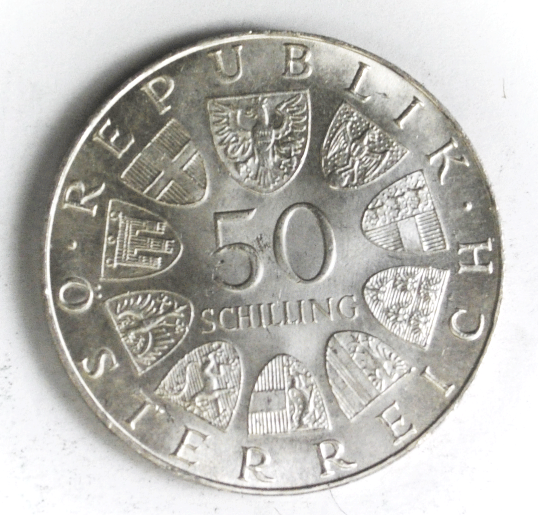 1972 Austria 50 Fifty Schilling Silver Coin KM# 2913 Uncirculated