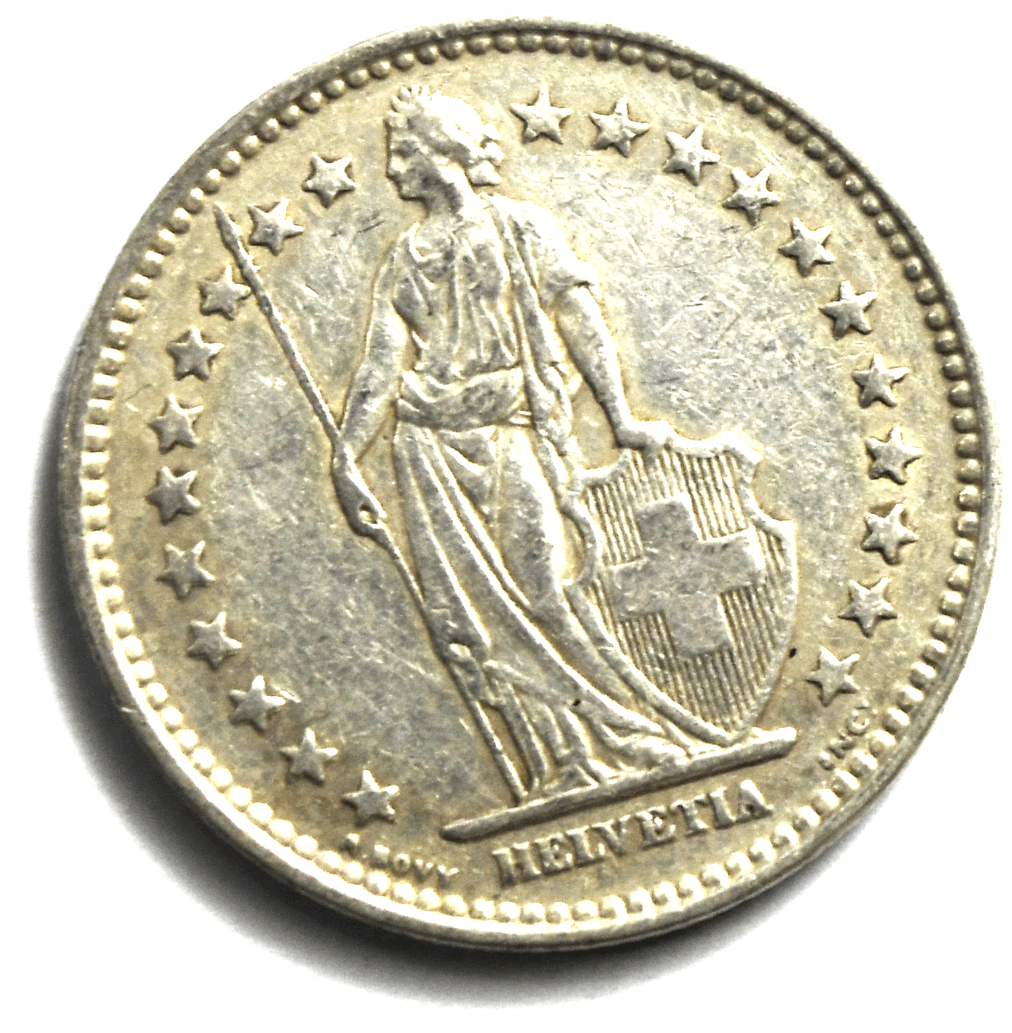1921 B Switzerland Two 2 Francs KM# 24 Silver Coin