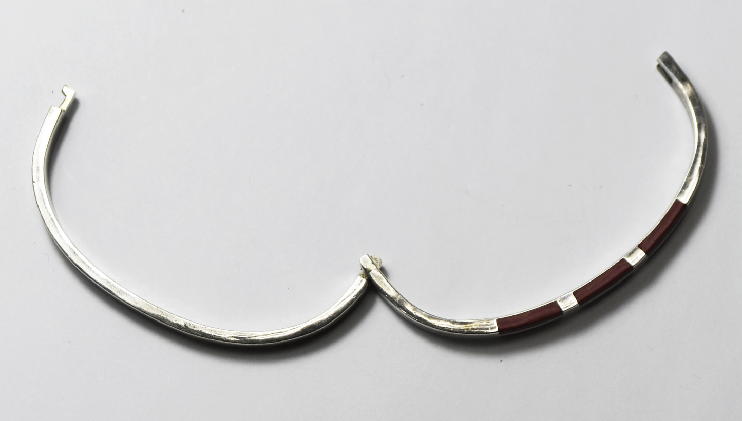 Sterling Silver Red Jasper Inlay Hinged Bangle Bracelet 4mm 7.25" Wrist 21g