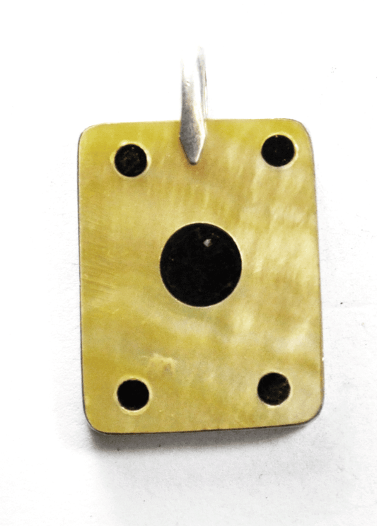 Sterling Silver Rectangle MOP Black Onyx Dot Inlay Domino Pendant 40mm x 25mm