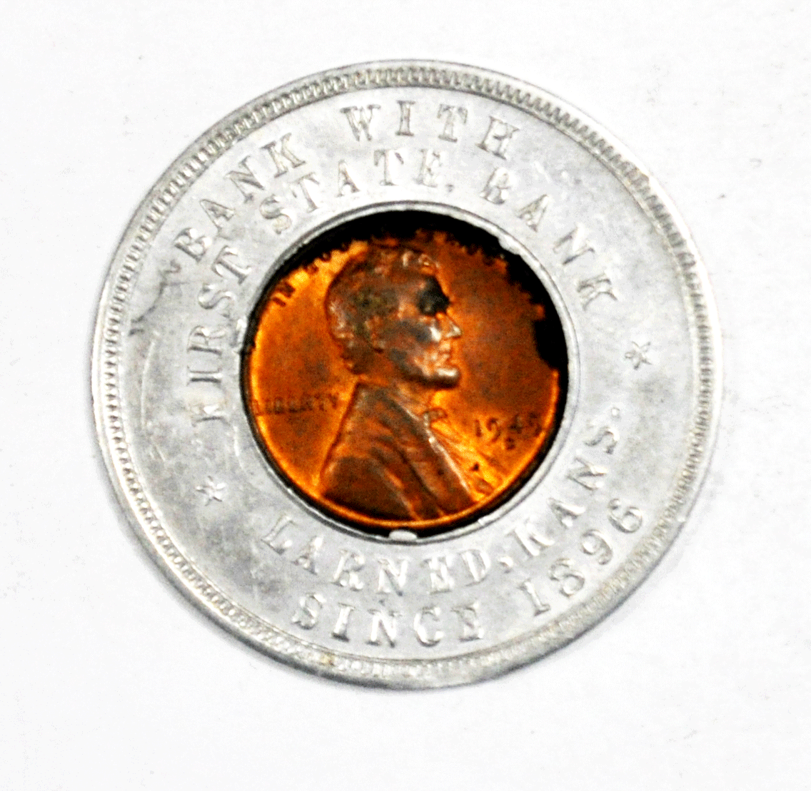 Bank First State Bank Larned Kansas 1949 D 1c Wheat Keep Never Go Broke 35mm