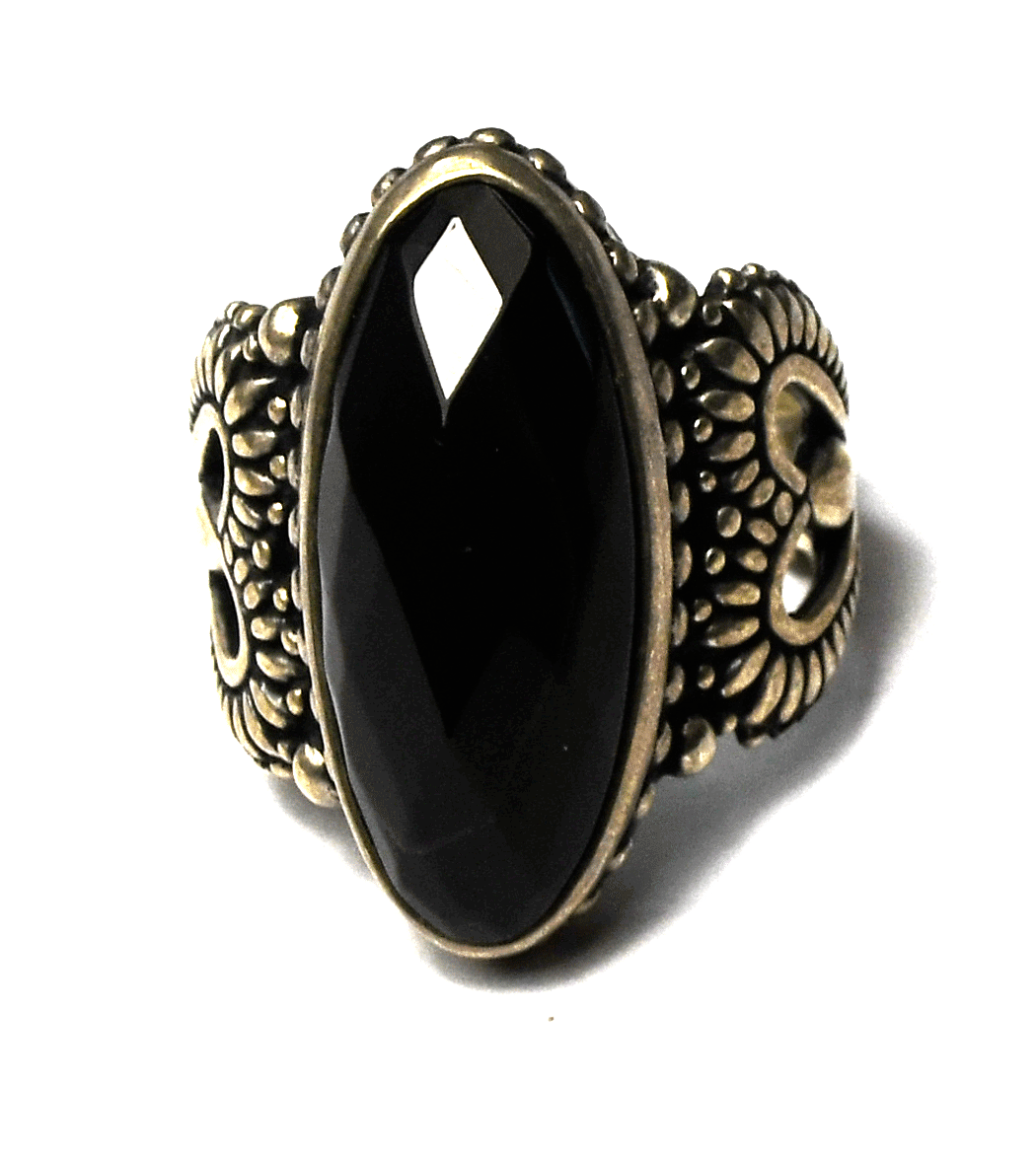 Sterling Silver Carolyn Pollack Faceted Onyx Heart Ring 26mm Size 8-1/2