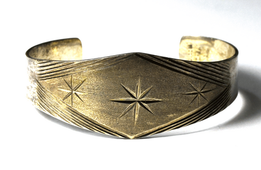 Sterling Silver Tapered Etched Stars Stripes Cuff Bracelet 24mm 6-3/4" Wrist 25g