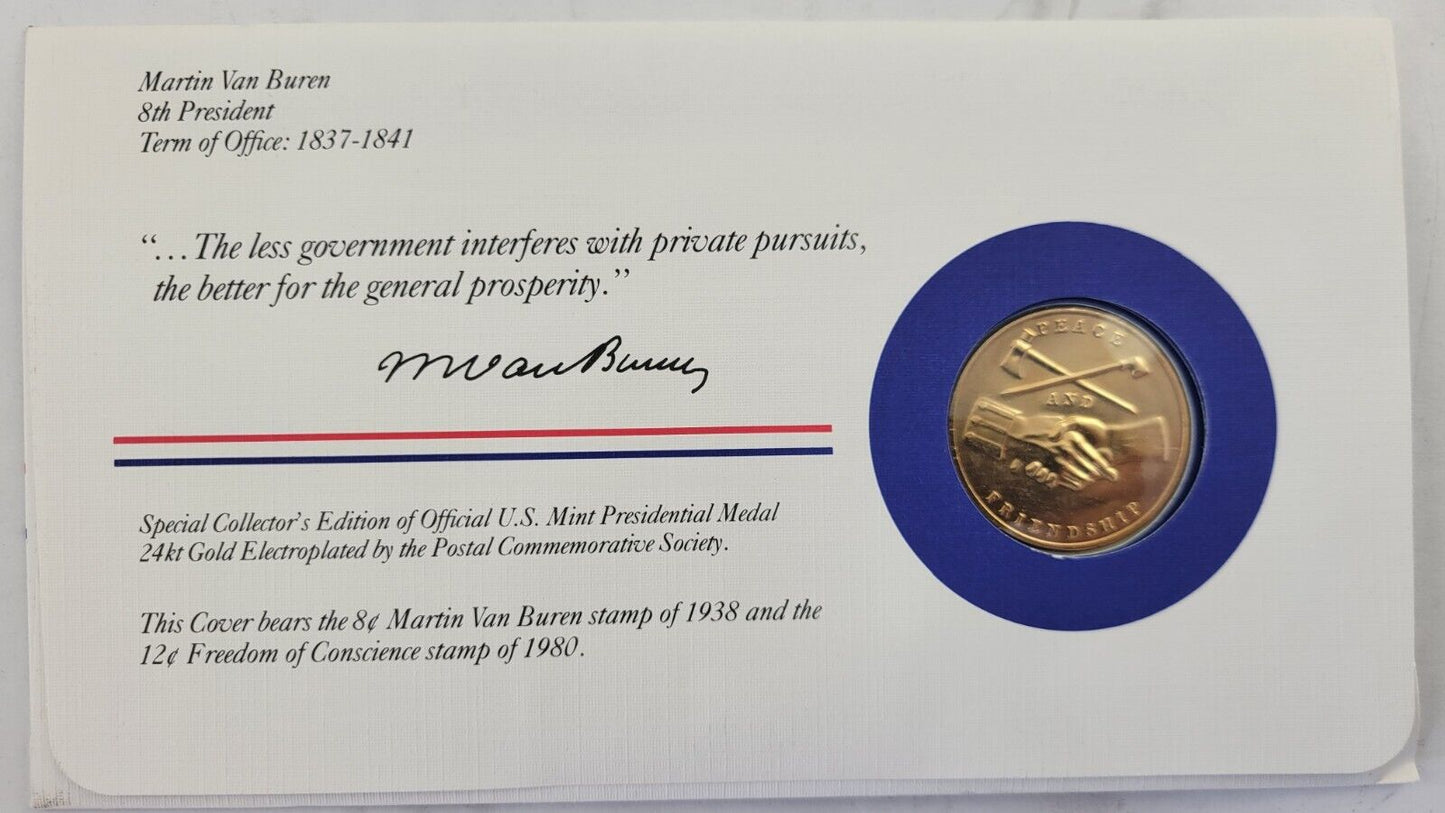 M Van Buren Presidential Covers Medal Postal Commemorative Society Gold Plated