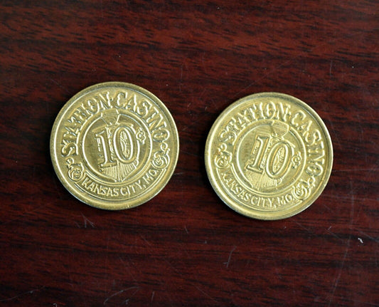 Set of 2 Station Casino 10 Cent Slot Gaming Tokens Kansas City Mo.