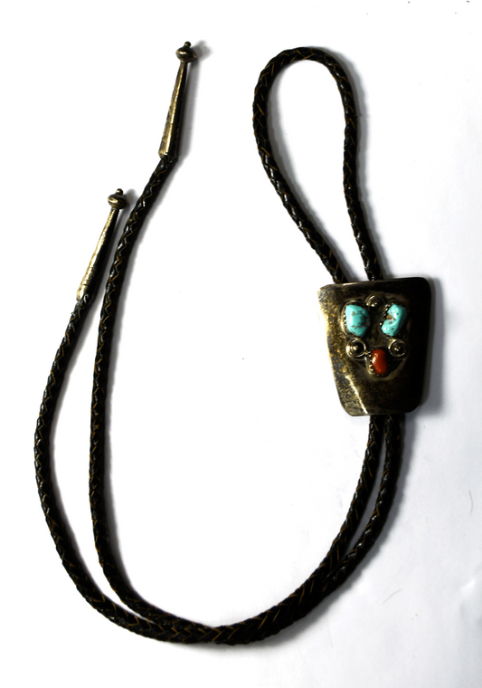 900 Fine 44x39mm Silver Coral Turquoise Bolo Tie 18"