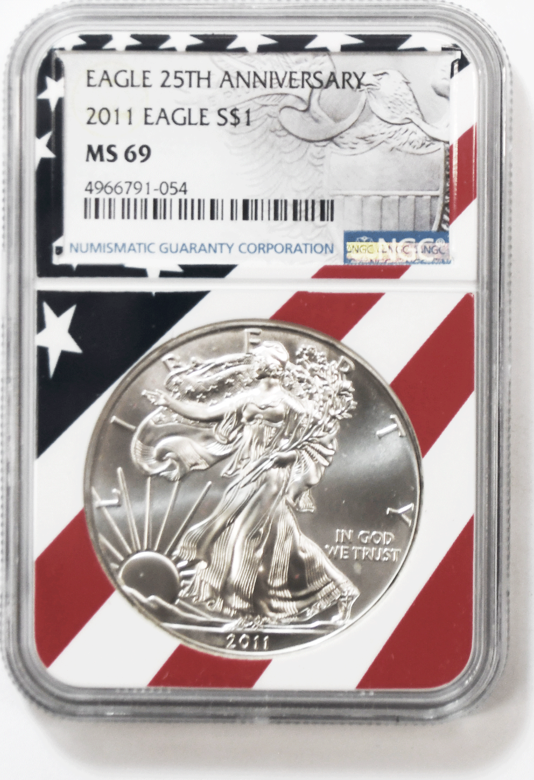 2011 $1 American Silver Eagle NGC MS69 25th Anniversary Flag Holder