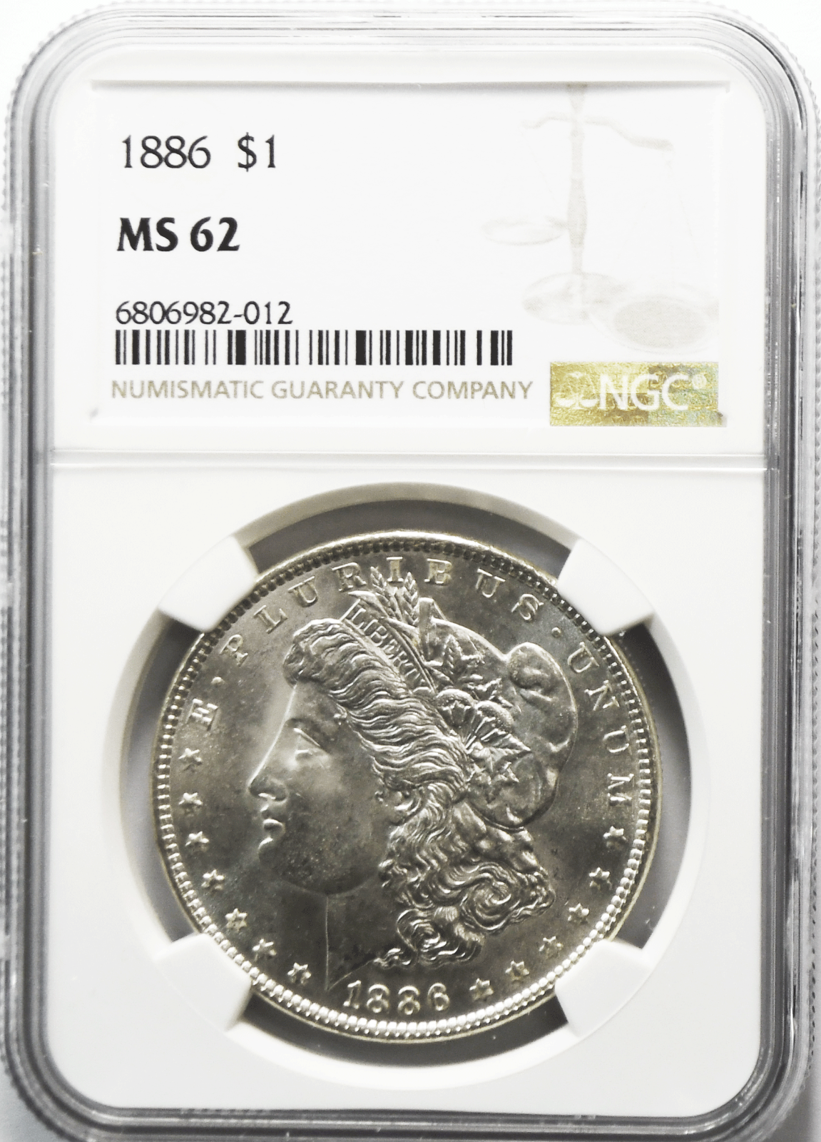 1886 $1 Morgan Silver Dollar MS62 NGC Uncirculated Philadelphia