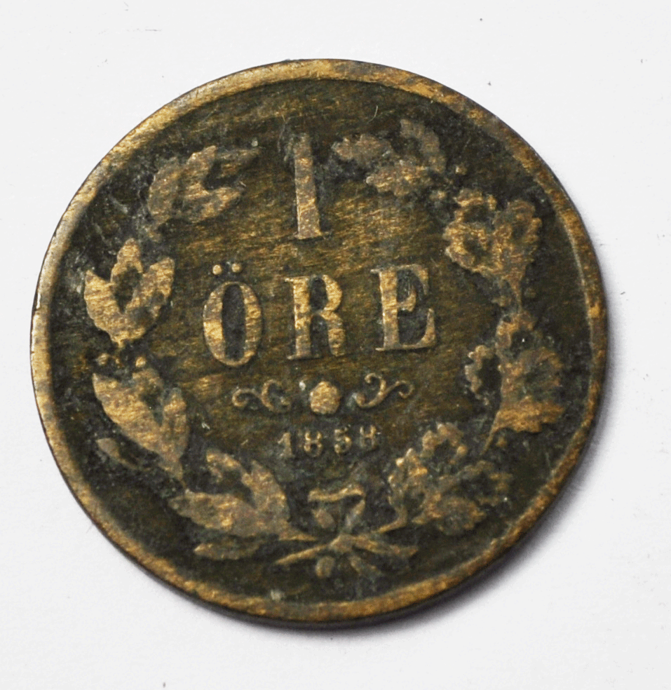 1858 L.A. Sweden One Öre Bronze Coin KM# 687