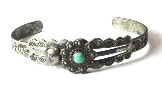 Sanford Silver Plated Harvey Era Turquoise 16mm Cuff Bracelet 6-3/4" Wrist