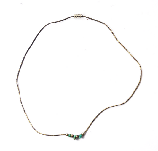Silver Plated 5mm Small Turquoise Chunk Bead Necklace 15" Screw Clasp