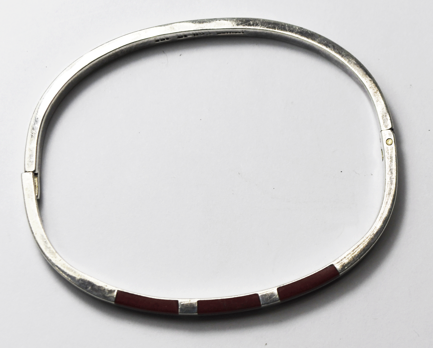 Sterling Silver Red Jasper Inlay Hinged Bangle Bracelet 4mm 7.25" Wrist 21g