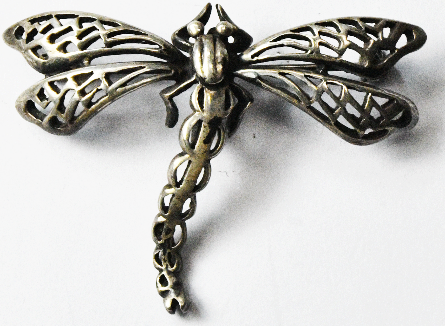 Sterling  Filigree Bug Dragonfly Brooch Pin 36mm x 48mm
