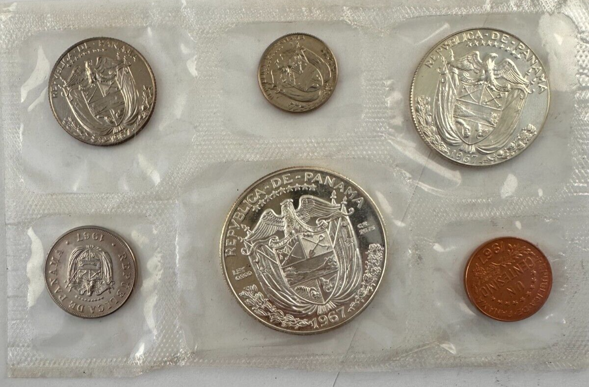 1967 Republic Of Panama Proof Set With 2 Silver Coins