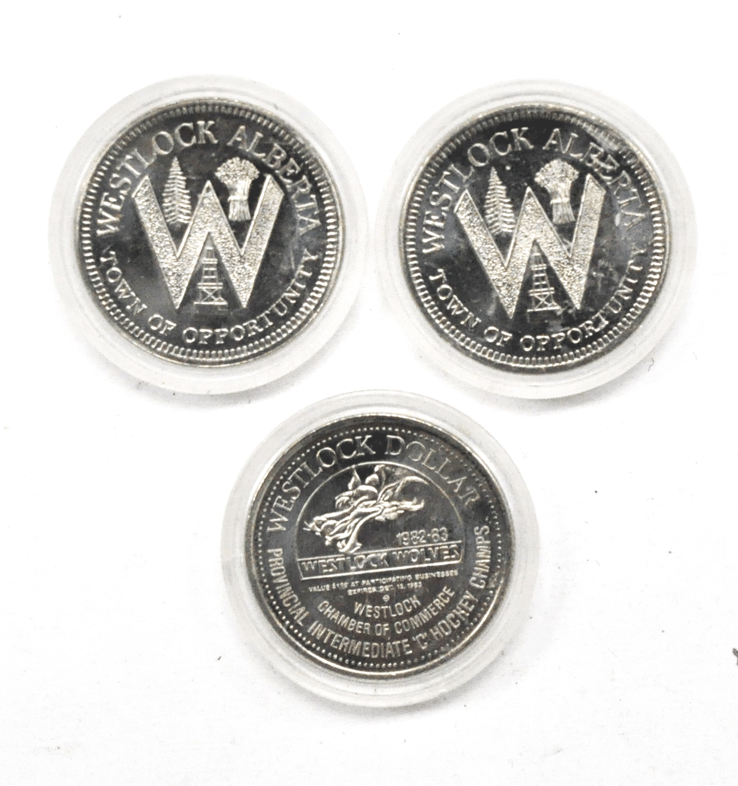 1982-83 Canada $1 Trade Token 34mm Wolves Town of Opportunity 3 Tokens