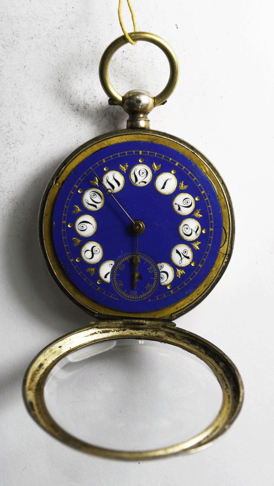 Swiss 800 Fine Two Tone 47mm Pocket Watch Blue Enamel Dial Not Running