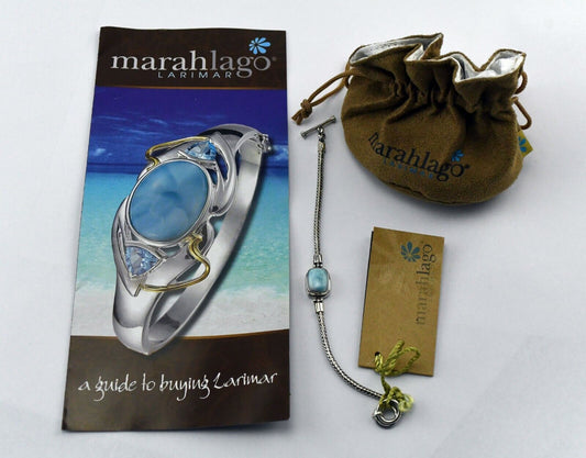 Marahlago Sterling Silver Blue Larimar Toggle Bracelet 7.5" w/Tags & Bag