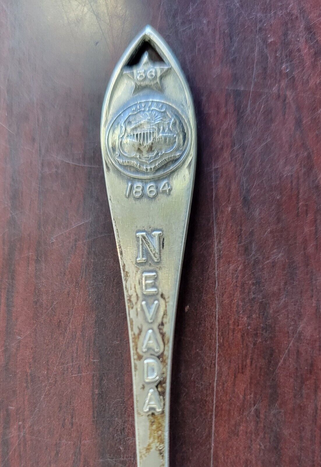 Sterling Souvenir Spoon 4 1/4" Nevada 36th  State By Bell Trading Post .28oz.