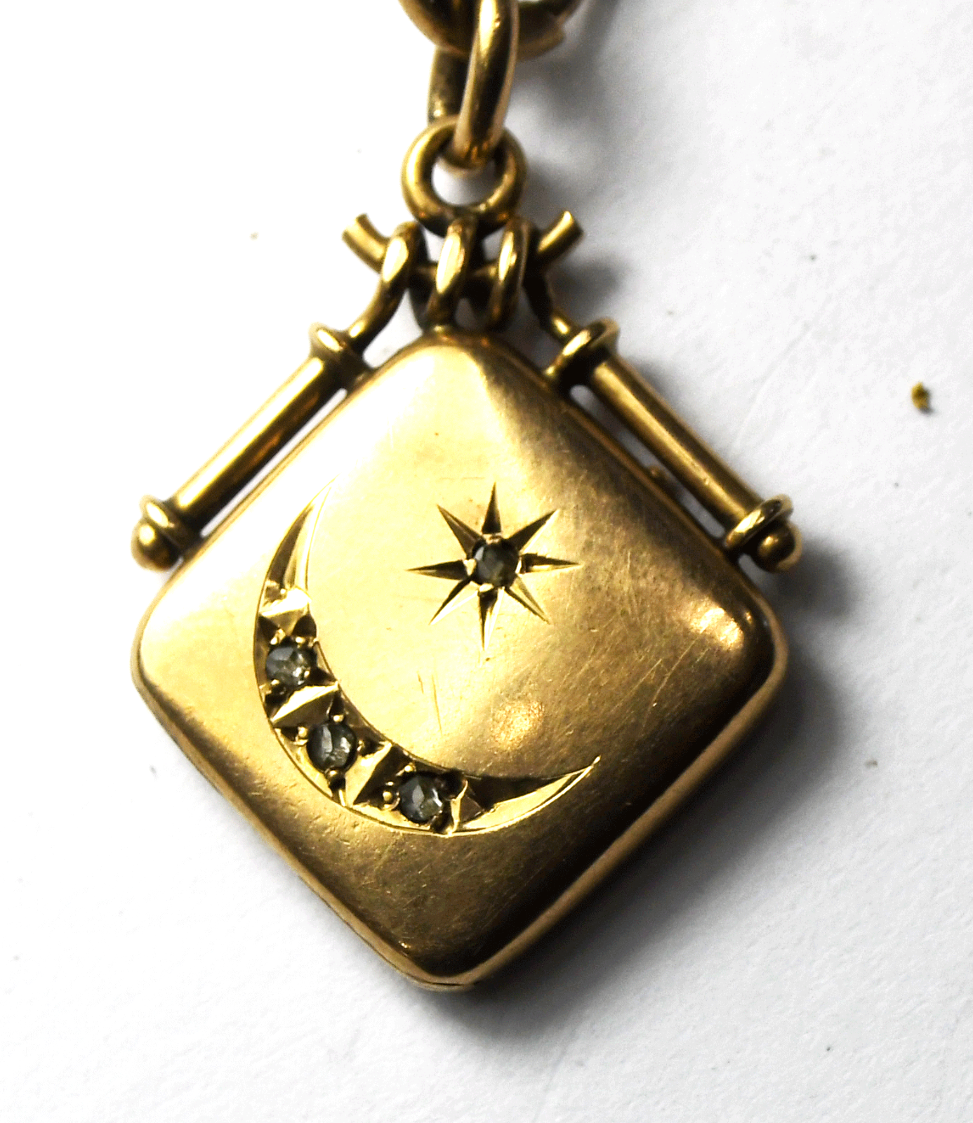 Gold Filled Pocket Watch Albert 5mm Chain 12" Rhinestone 28mm Locket