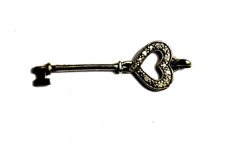 Sterling Silver OTC Heart Key CZ Pendant 47mm x 15mm