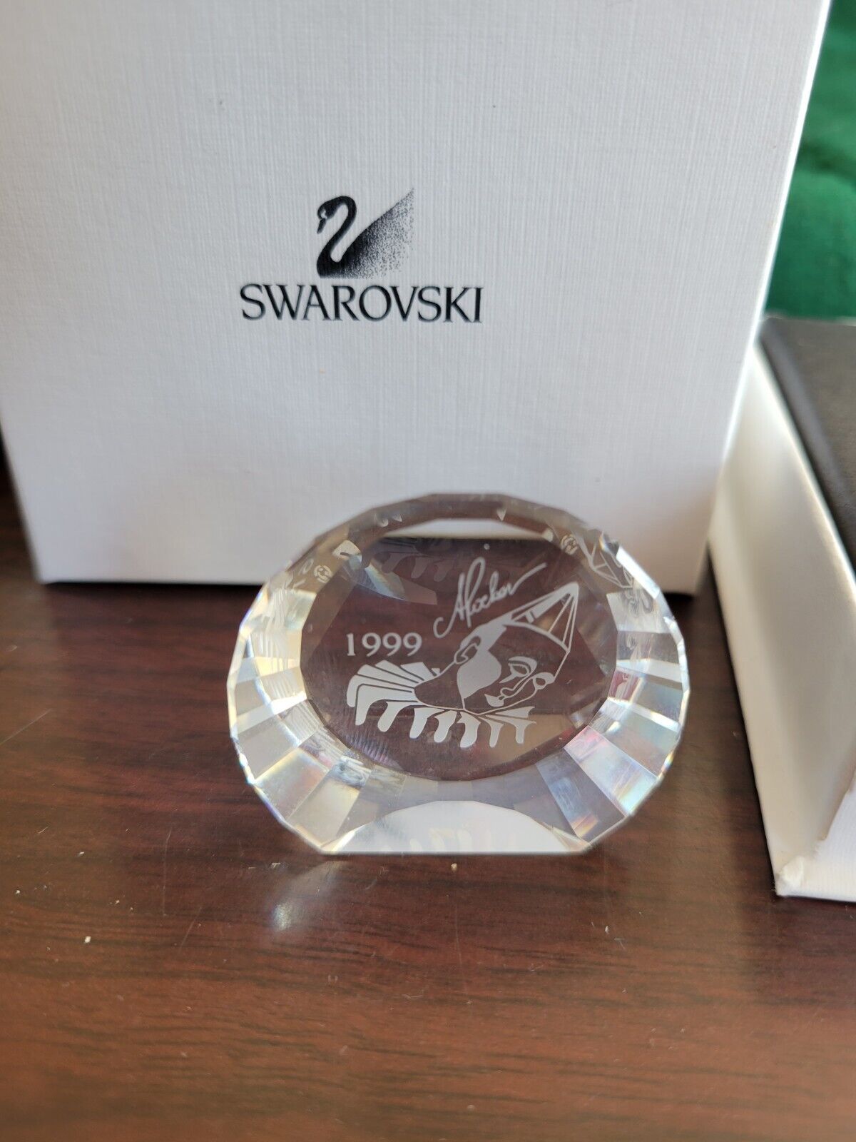 1999 Swarovski Crystal Art SCS Paperweight Masquerade Pierrot Gala Plaque Boxed