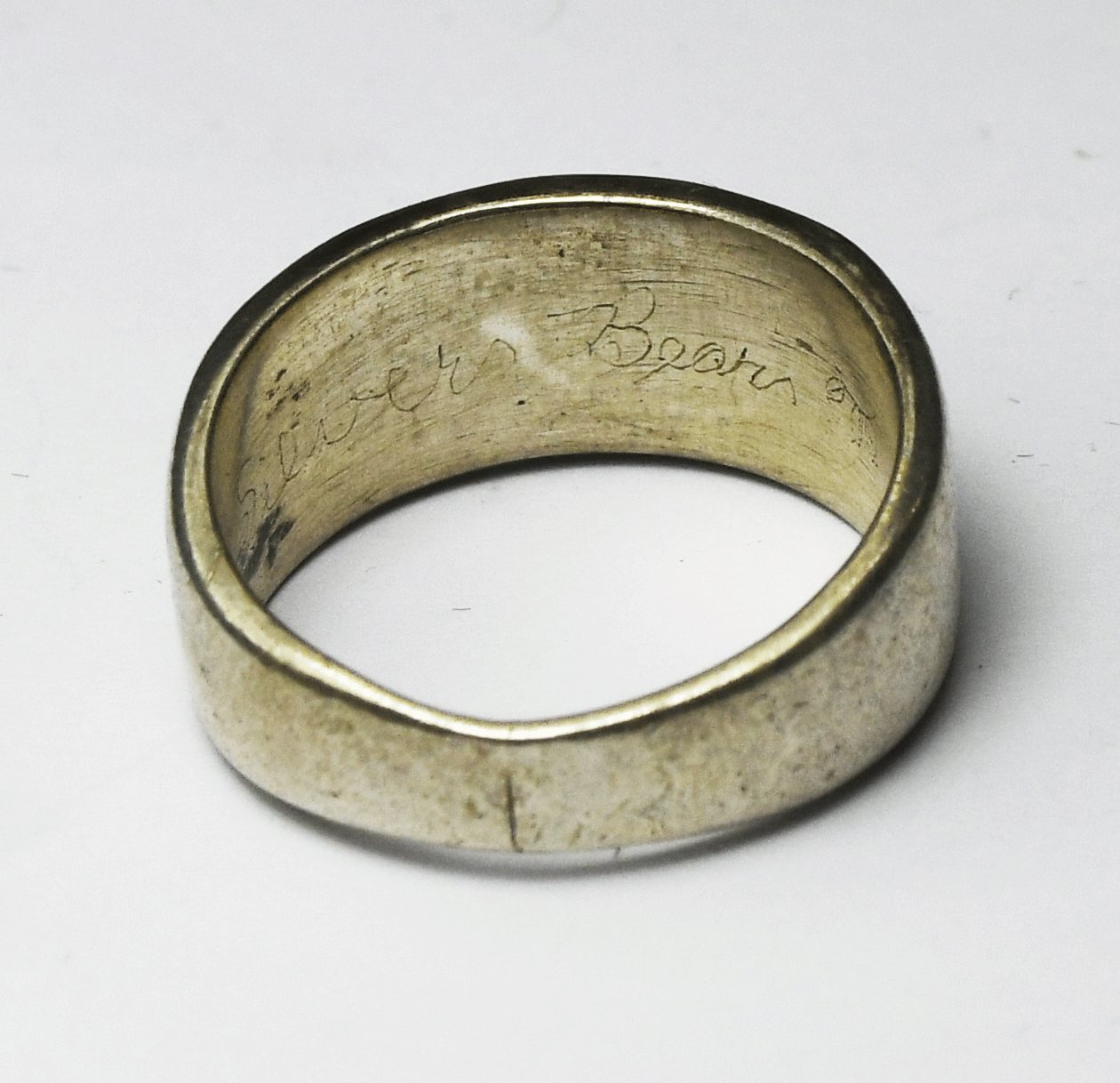 Sterling Signed Silver Bear Turquoise Coral Chip Inlay Ring 10mm Band Size 8