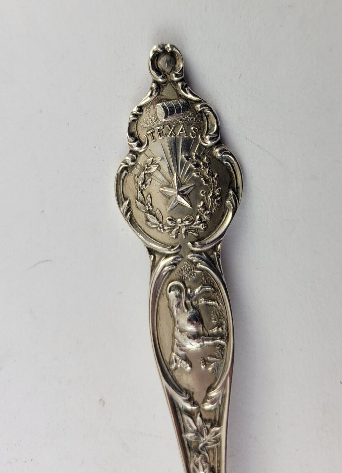 Sterling Texas Alamo State Capital San Jose Cattle .52oz Souvenir Spoon 5 1/2"