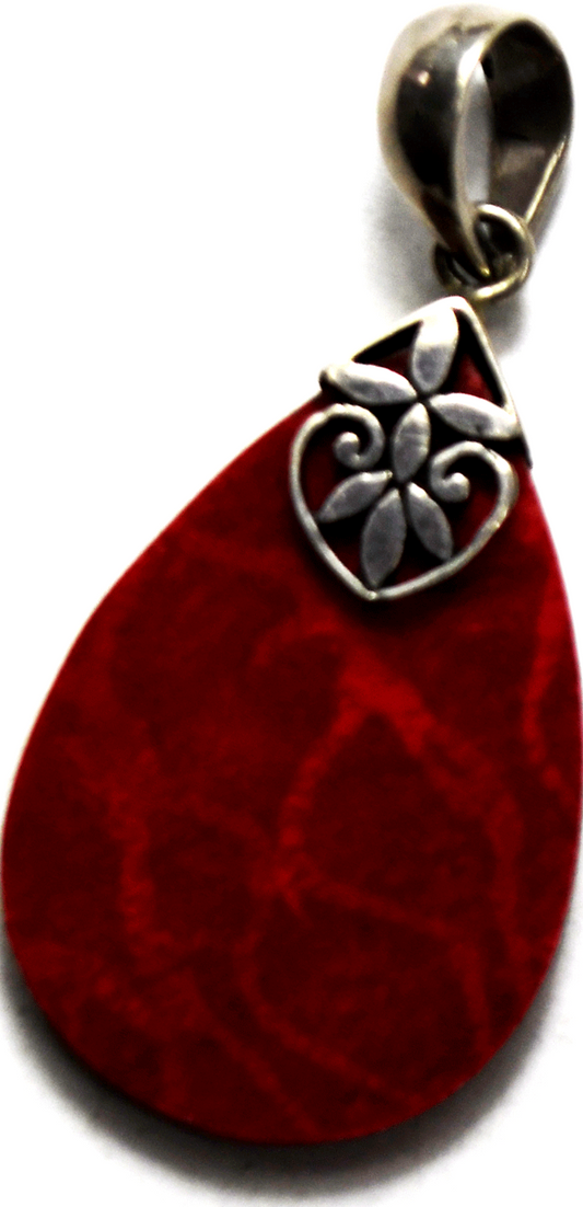 Sterling Silver Mexico ATI Red Jasper Teardrop Pendant 42mm x 21mm