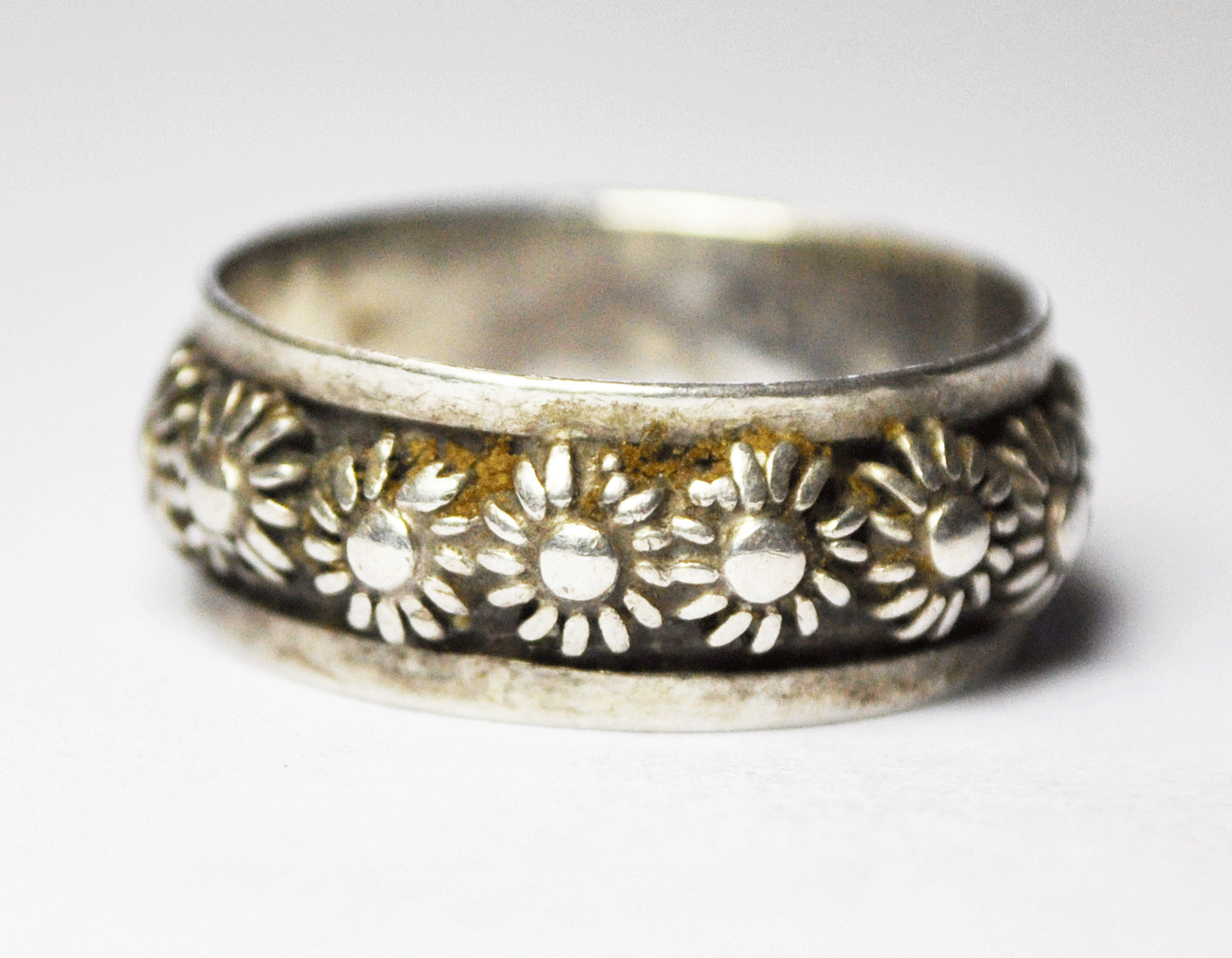 Vintage Sterling Silver Mexico CC-01 LCM Flower Eternity Band 7mm Size 6