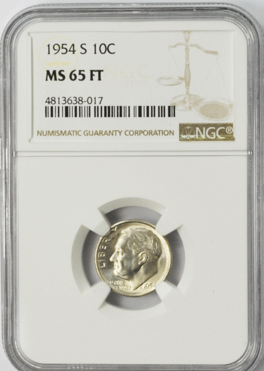 1954 S 10c Roosevelt Silver Dime NGC MS65 FT BU San Francisco