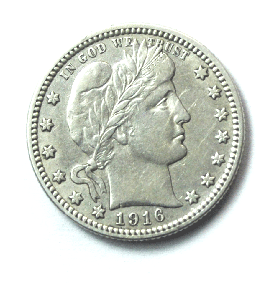 1916 D 25c Barber Silver Quarter Dollar Twenty Five Cents Denver AU