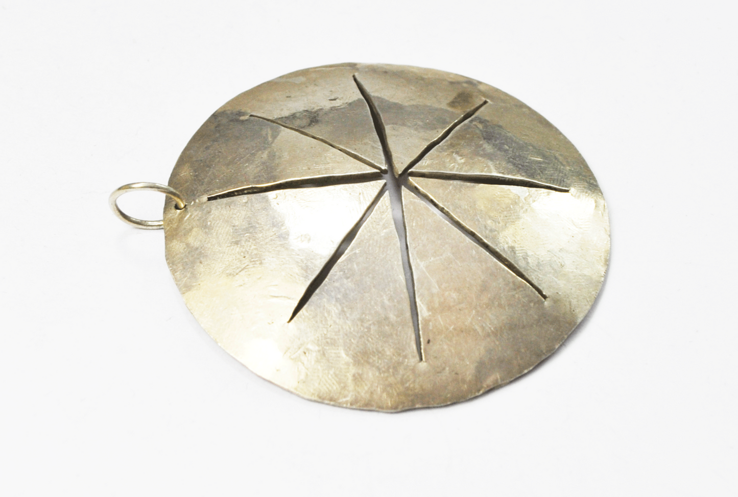 950 Fine Silver Round Large Hammered Medallion Pendant Orange Pizza Slice 1-7/8"