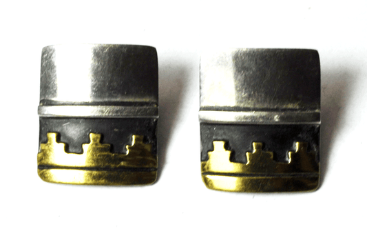 Sterling Silver T Singer 3-Tone Zigzag Rectangle Earrings 21mm x 18mm
