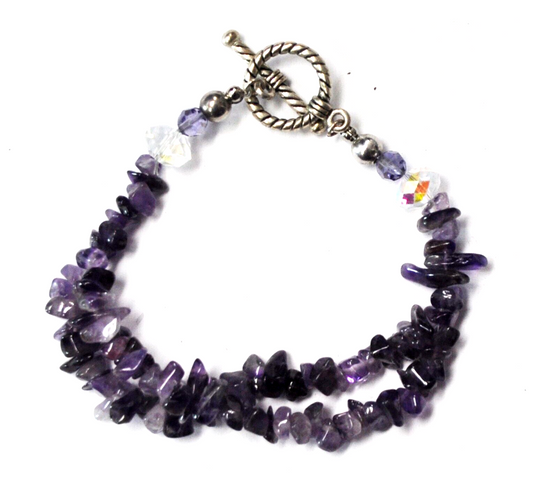 Silver Plated Purple Amethyst Chunk Bead Split Bracelet 12mm 8" Toggle