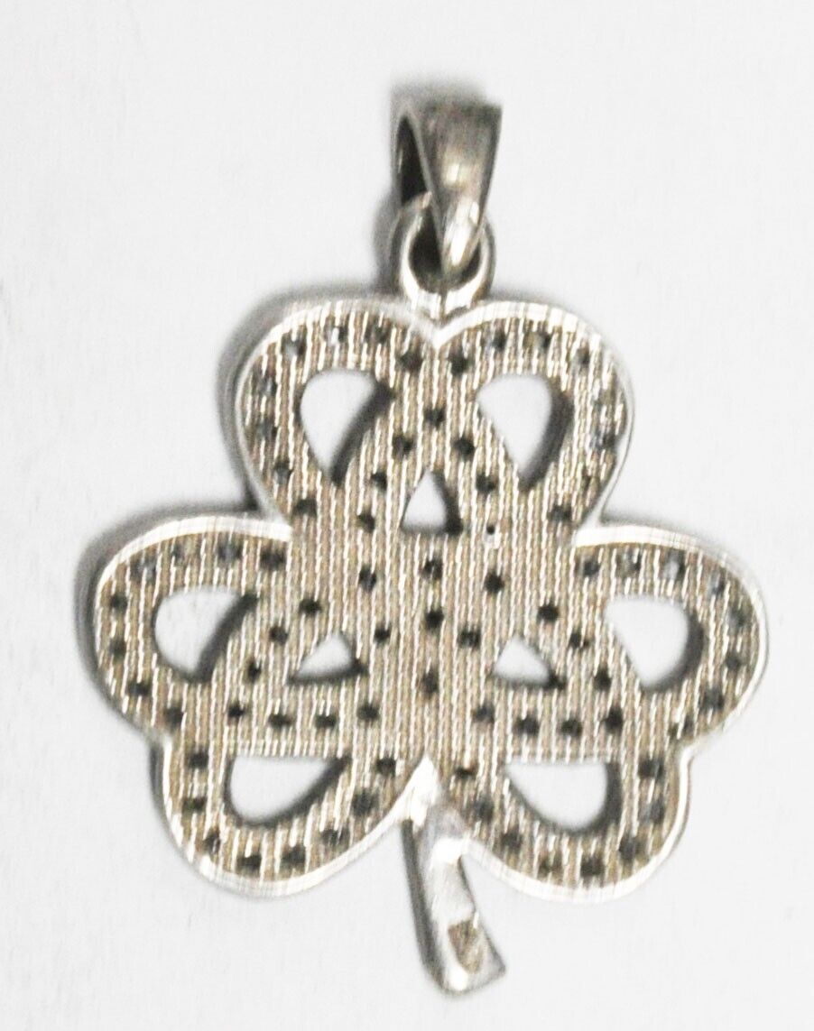 Sterling Silver CZ 3 Three Leaf Clover Pendant 36mm x 26mm