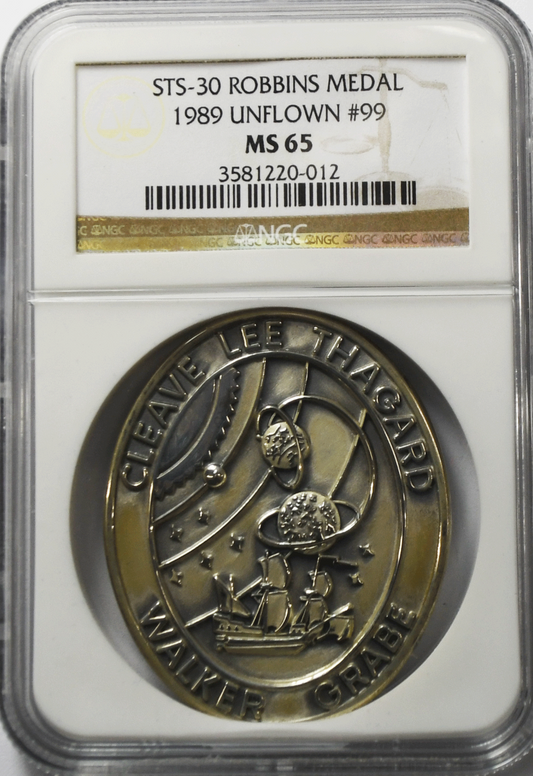 1989 STS-30 Robbins Space Silver Medal Unflown #99 NGC MS65