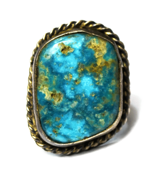Sterling Silver Vivid Blue Turquoise Antique  Ring 28mm Size 7