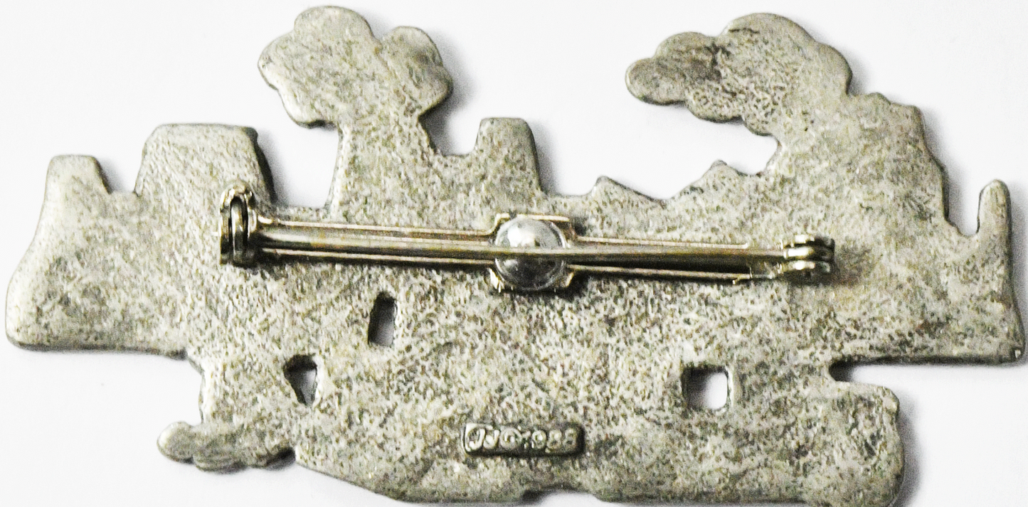 Pewter 1988 Jonette Pueblo Village landscape Brooch Pin 64mm x 32mm