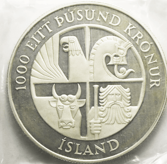 1974 Iceland 1000 Krónur Silver Proof Coin KM# 21 Low Mintage Gem Uncirculated