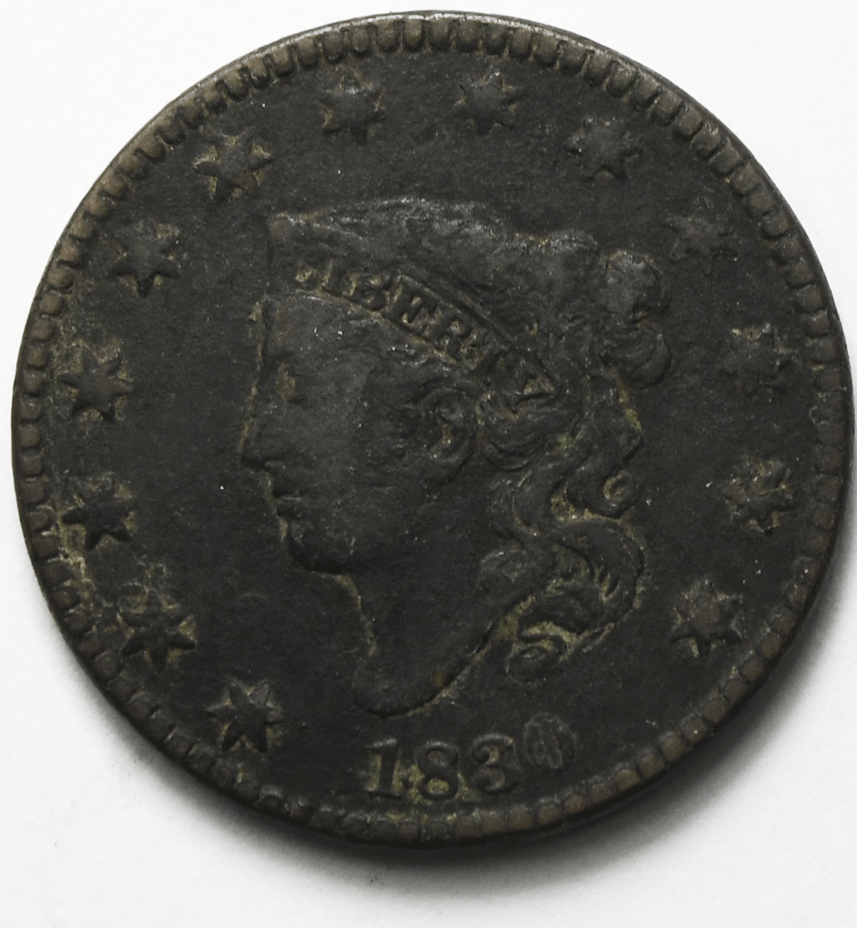 1830 1c Coronet Head Large Cent One Penny US Philadelphia Medium Letter VF