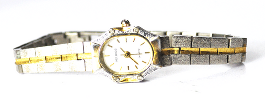 Women's Helbros Gold Stripe Textured Wristwatch 16mm Quartz 8099