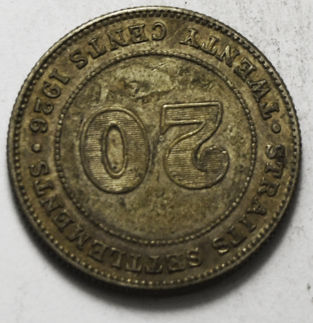 1926 20c Straits Settlements Twenty Cents Silver Coin