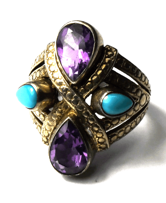 Sterling Silver Nicky Butler Amethyst Turquoise Ring 27mm Band Size 8